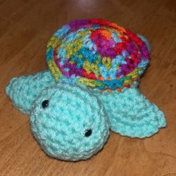 Aqua And Bright Colors Shell Crochet Turtle 