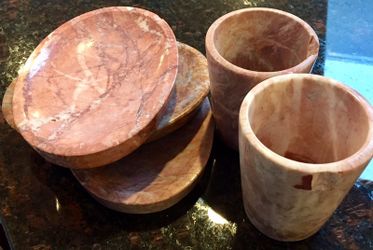Genuine granite soap dish and toothbrush cup