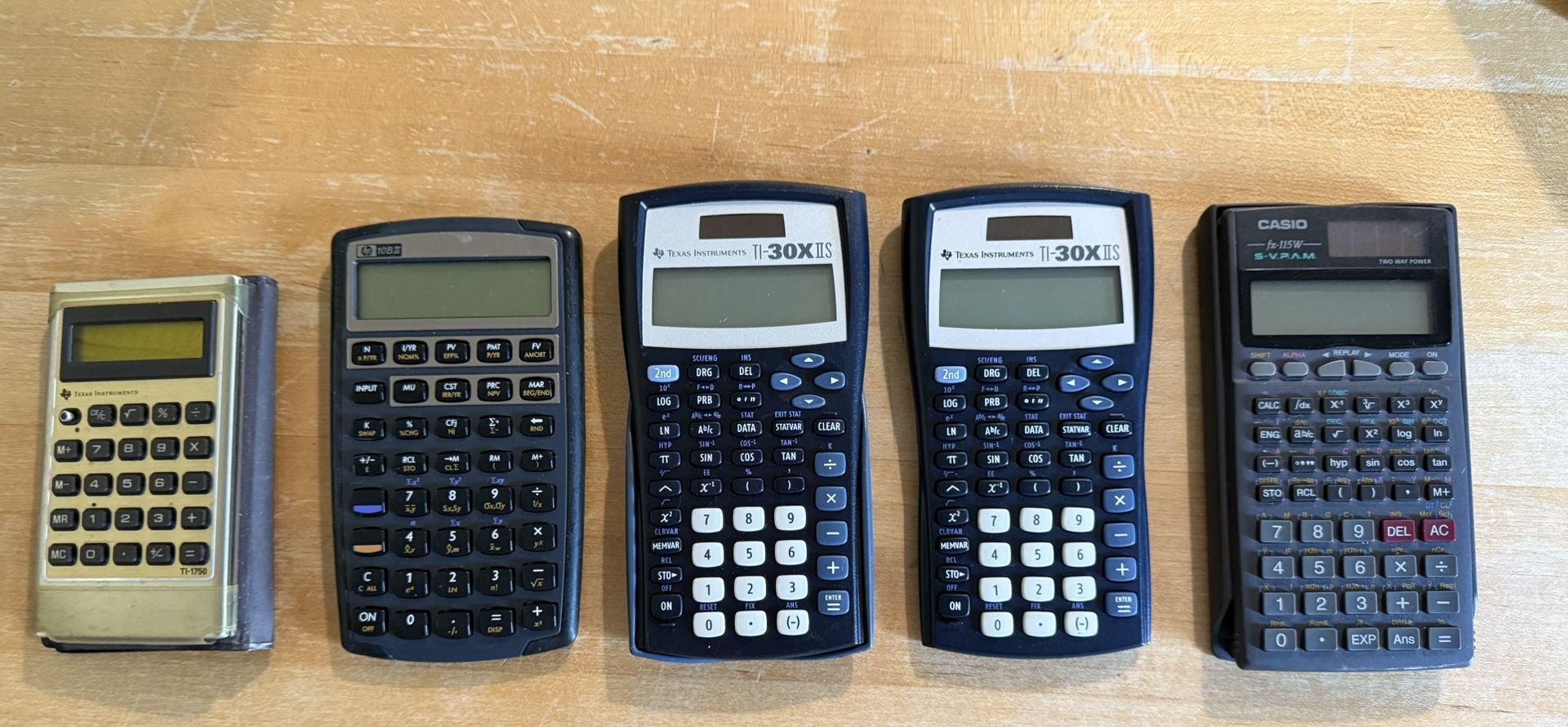 Calculators Casio, TI 30, HP Financial Calculator