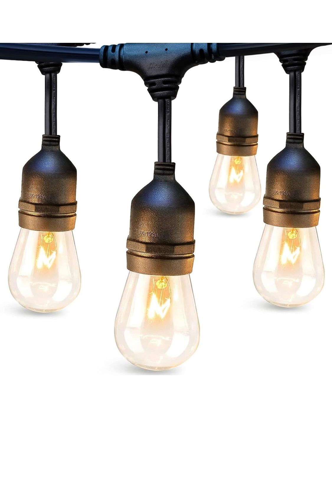 96FT(48FT*2) Outdoor String Lights Commercial Grade Weatherproof Strand, 36 Edison Vintage Bulbs, 30 Hanging Sockets 6 Spare Bulbs ETL Listed Decorati