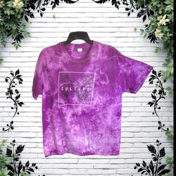 Gildan Purple & White Tye Dy Tshirt w “Culture” and Black Roses Men ~Large