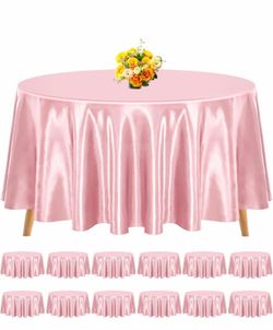 12 Pack 120inch Rose Gold Satin Tablecloth, Bright Silk Tablecloth Smooth Fabric TableCovers Overlay Silky Tables Decoration for Wedding Party Banquet