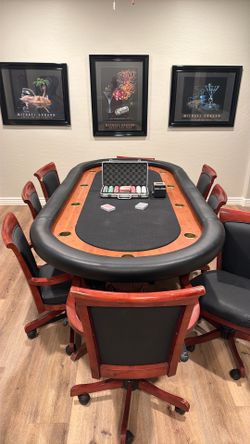 Solid Wood Poker Gaming Table - 10 Person