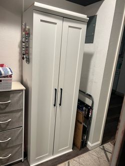 Tall White Storage Cabinet with Double Doors