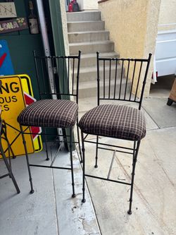 Wrought Iron Bar Stools with Cushioned Seats – Set of 2