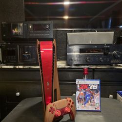 Ps5 Custom Red And Wood Grain With Free Game 