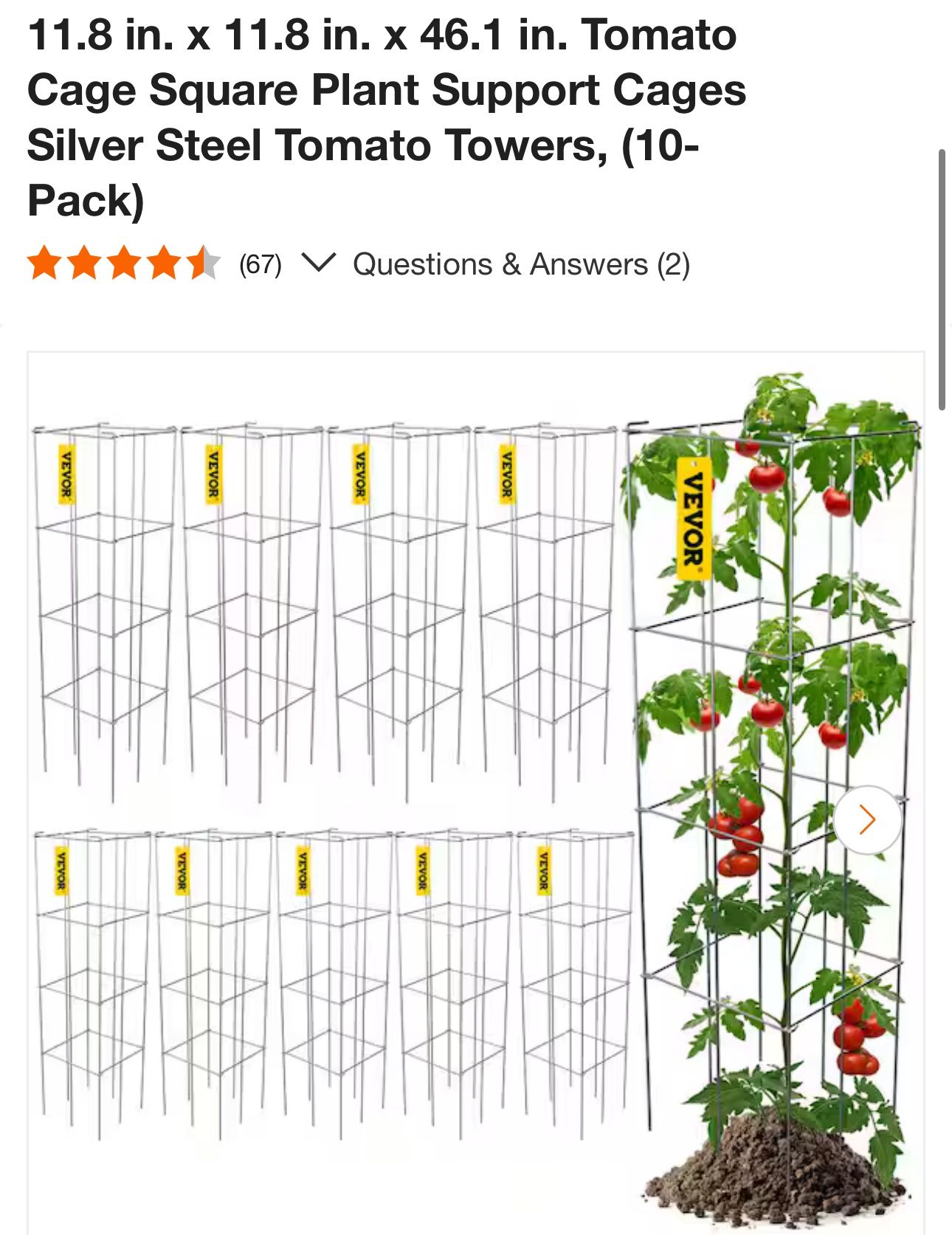 Tomato Cage Square Plant Support Cages