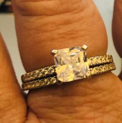 925 Sterling Silver & CZ Wedding Ring Set Size 10.5