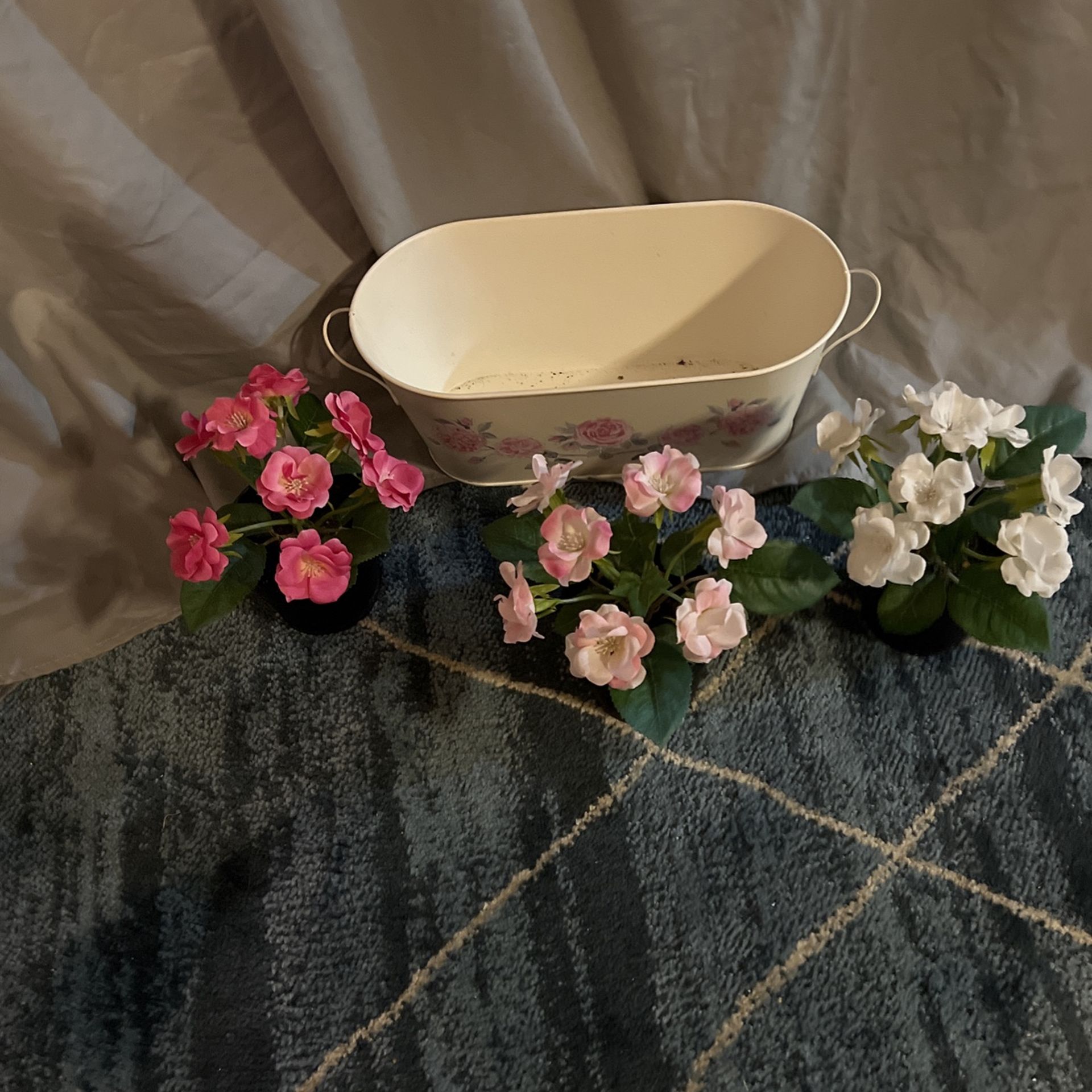 Artificial Flowers In A Tin Holder 