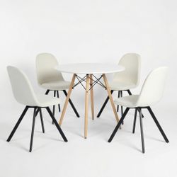 Homy Casa 5PC CHAD Dining Table Set 31.5" Matte White Sunflower Swivel Dining Chairs Set of 4