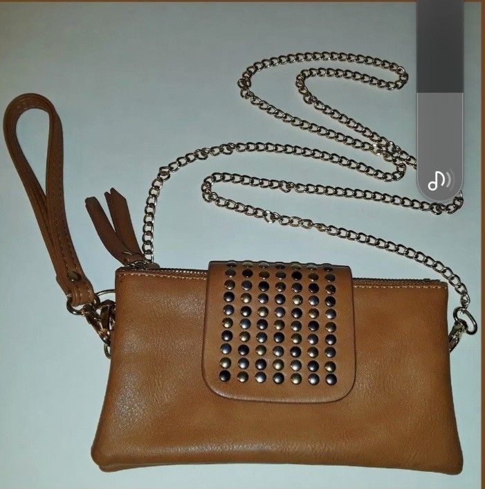 Olivia Miller Convertible Wristlet Mini Handbag w GOLD Tone Chain Strap