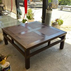 Boho/Coastal Wood With Rattan Inlay Coffee Table