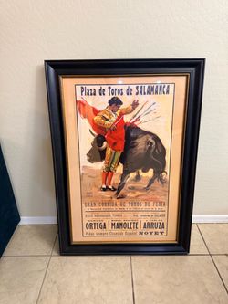Large Framed Spanish Bullfighting Wall Art – 42” x 34”