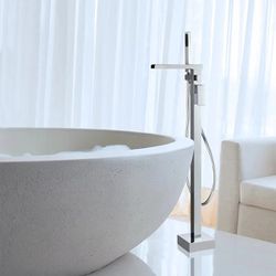 Modern Waterfall Bathroom Tub Faucet with Handheld Spray Solid Brass in Different Finishes 