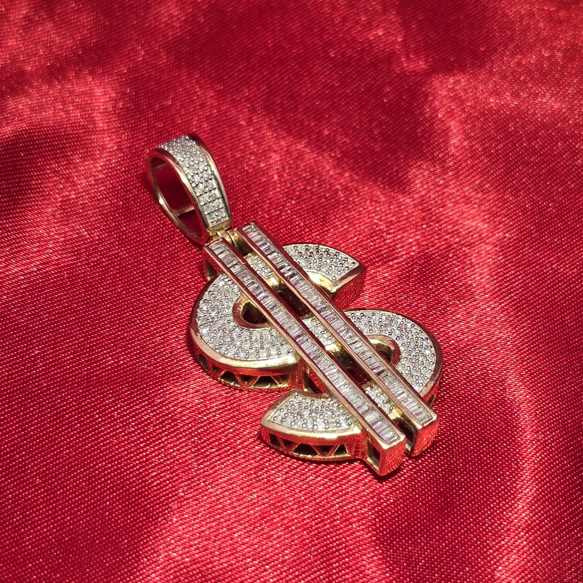 10k Yellow Gold Diamond Dollar Sign Pendant 1.00 ctw