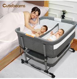 ONLY $75: Twin Bassinet for 2 Babies, 3 in 1 Bedside Co Sleeper Double Bassinet for Twins, Rocking
