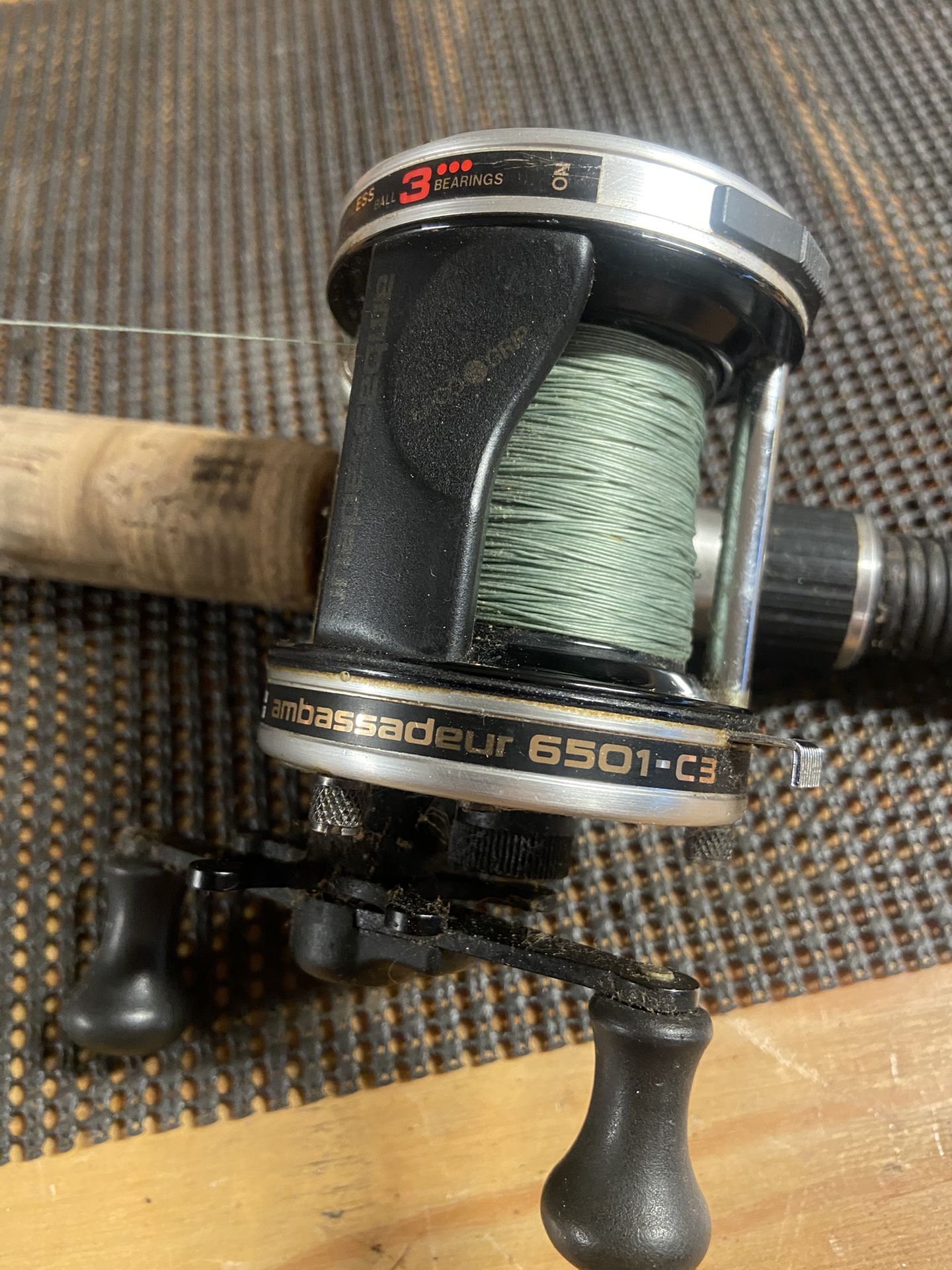 Abu Garcia Ambassadeur 6501-C3 (3 Bearing) with 100” Cork Grip Rod Bundle