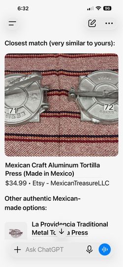 Mexican aluminum tortilla press