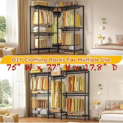 😀 Raybee Clothes Rack 75"Wx77"Hx17.8"D,Clothing Racks for Hanging Clothes Heavy Duty,Adjustable Garment Rack with Shelves,Clothing Rack 