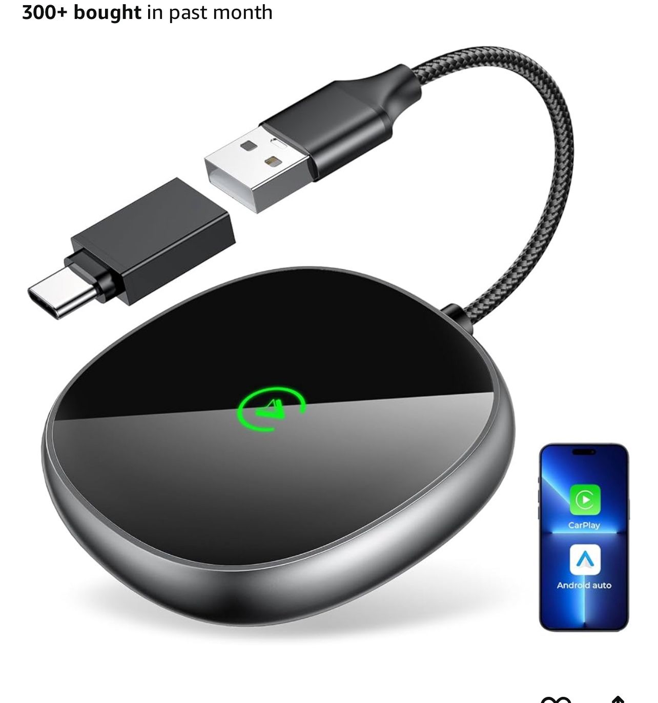 Wireless Carplay Adapter for iPhone & Android Auto 2-in-1 Plug & Play Low Delay Carplay Wireless Adapter Convert Wired to Wireless Apple Carplay Dongl