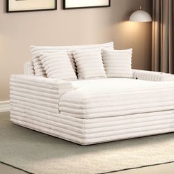 Ivory Wide Corduroy Chaise With Cup Holders And USB Ports Pillows Included Brand New In Box Firm Price $549 Chaise64"W X 60"D X 30"H