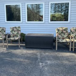 Deck Storage Chest And 4 Deck Chairs W/cushions