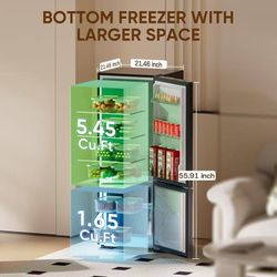 7.1 Cu.Ft Refrigerator with Bottom Freezer, Apartment Fridge Energy-efficient, Large Capacity, Adjustable Thermostat, Refrigerator for Apartment, Kitc