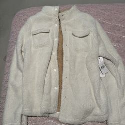 Nwt Womens Olivia Sky  Xl Ivory /tan Sherpa Button Up Jacket 