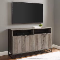 Walker Edison Angled Door Cabinet-Sideboard-Buffet with Open Shelf Storage, 58, Grey Wash
