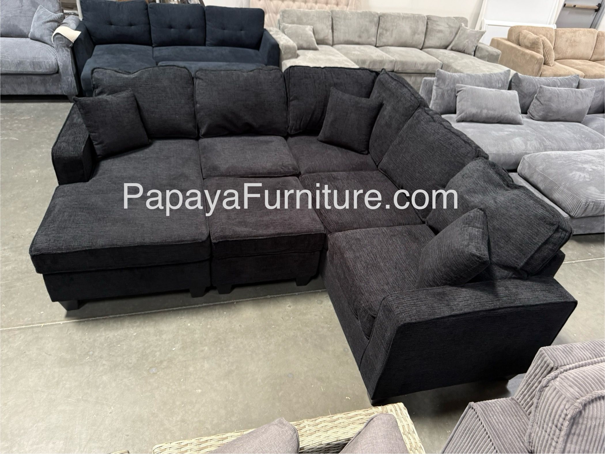 New! Large Sectional Sofa And Ottoman, Reversible Chaise Couch, Sectional, U-shaped Sofa, Sectionals Sofas, Couch,Black Sectional,Chenille Fabric Sofa