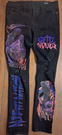 Mens Size 36 GFTD Los Angeles Pants JeansNight Watch Reaper Distressed