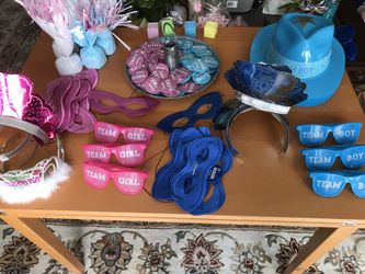 Gender reveal party props and balloon stand