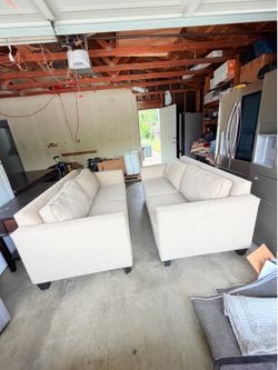 Pair of Beige Fabric Track Arm Sofas