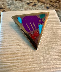 Vintage Andrew Shows & Turza Wells Inlay Bear Pin - Hallmarked