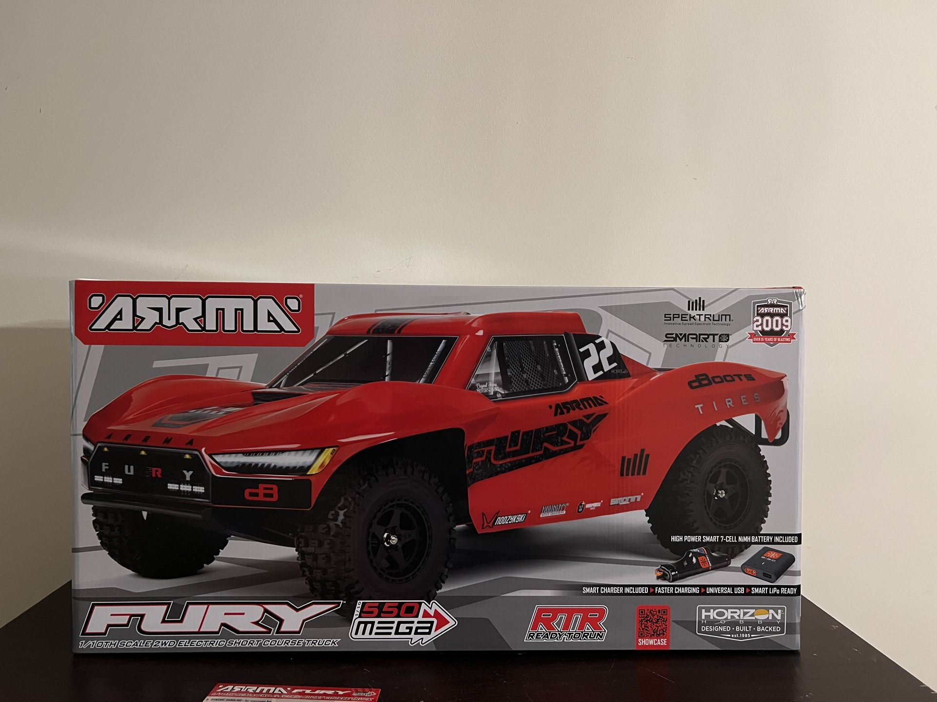 ARRMA 1/10 FURY 2 Wheel Drive RTR Red Brushed Short Course Truck Battery & Charger