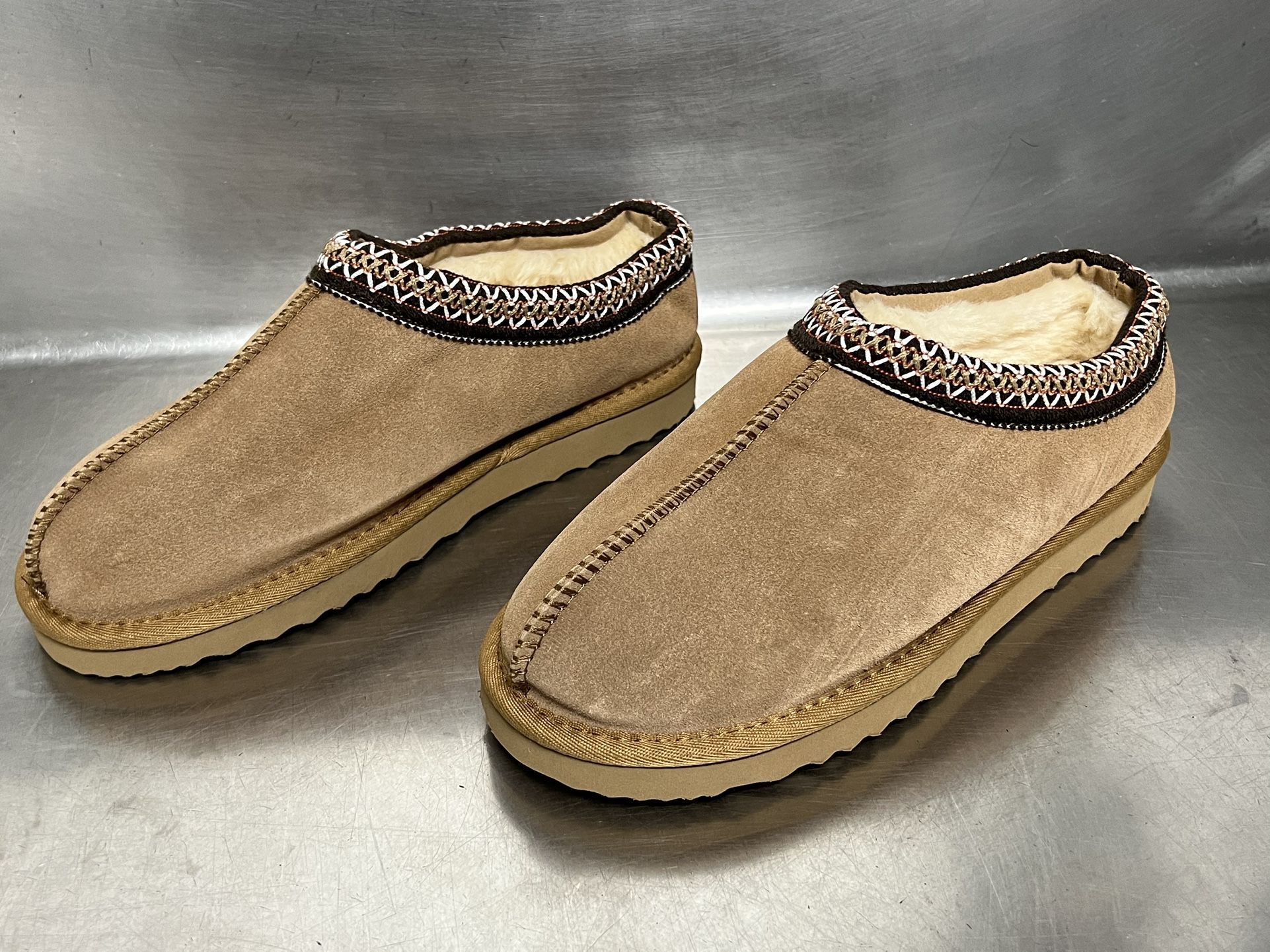 Wtoky Suede Fur Fleece Lined Brown Short Mini Boot Tasman Slippers - Size 9 NWT