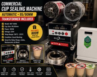 Commercial Automatic Cup Sealing Machine 95/90mm - Transformer Included