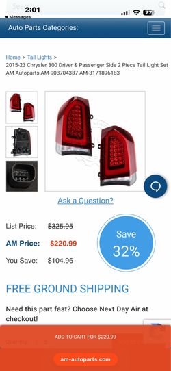 2015-2023 Chrysler 300 LED Tail Light Set (Driver & Passenger) - New