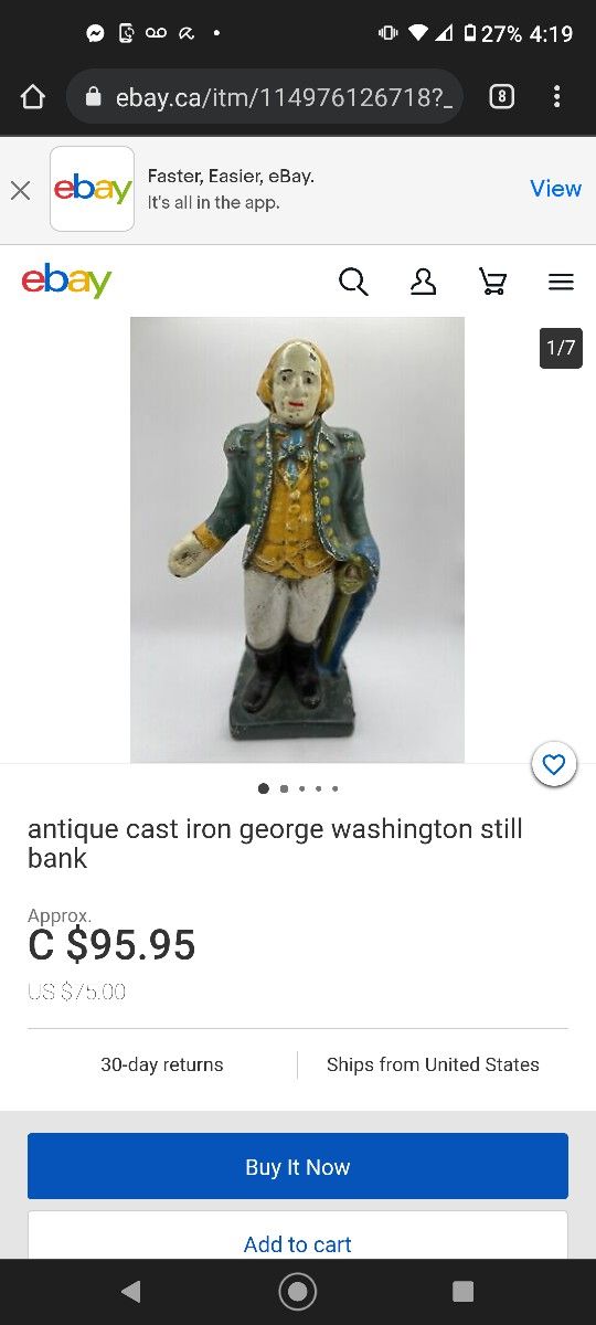 Vintage Cast Iron George Washington Money Bank