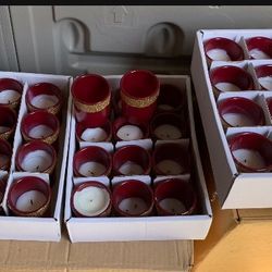 38 Red glass votive candles with holders