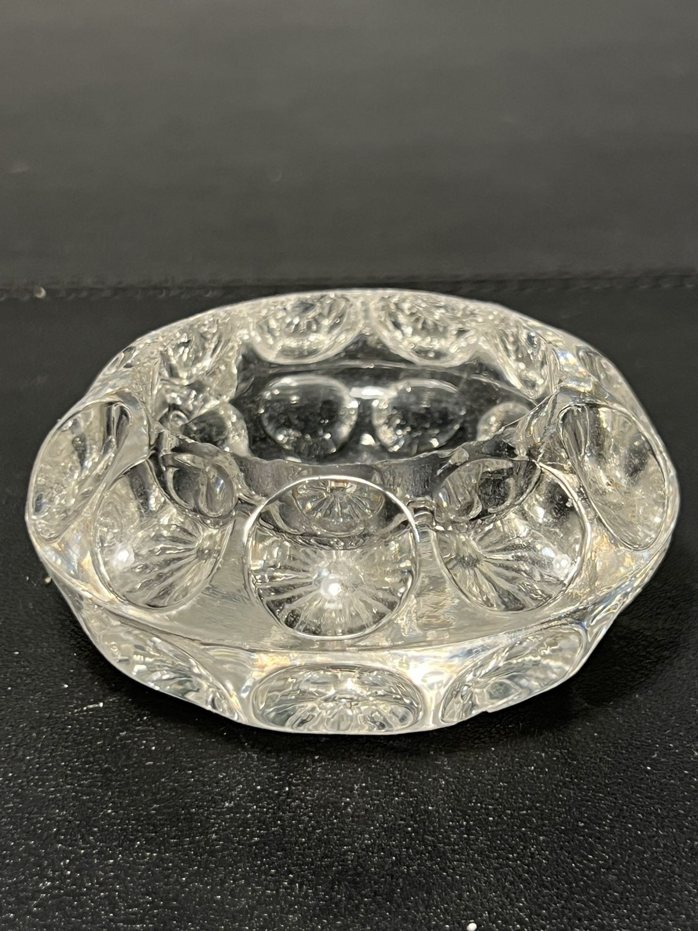Pressed Glass 1960s Sunburst Ashtray Clear EAPG-Style Dish, 3x1.25 in, CHIPPED
