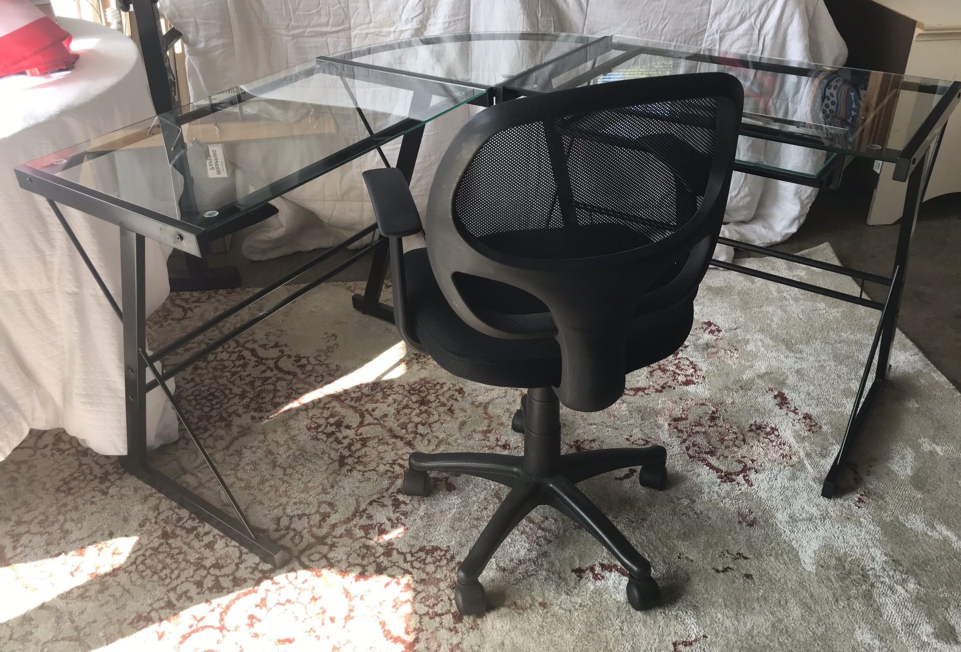 Glass computer desk and Chair