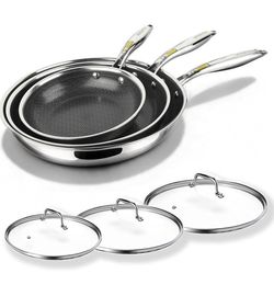 NEW Imarku 6-Piece Hybrid Nonstick Frying Pan Set – 8”, 10”, 12” + Lids