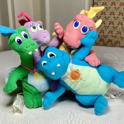 3 Flying Dragon Tales Plush Dragons Cassie, Ord And Zak & Wheezie! Collectible!