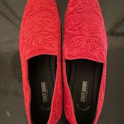 Stacy Adams Red Debossed Velour Slip On Shoes | Size 10M