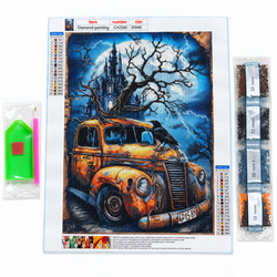 Haunted Castle & Vintage Car DIY Diamond Painting Kit 30 x 40 cm - CH2500