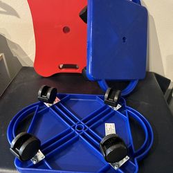 4 Wheels: (3) Red And Blue Scooter Boards