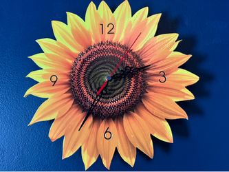 Sunflower Clock, UV Printed On Cast Acrylic, Battery Operated