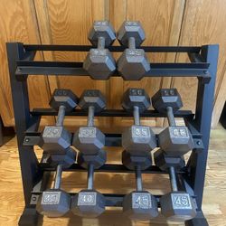 350 Pounds Dumbbells + Three Tier Metal Home Workout Gym Dumbbell Weight Rack