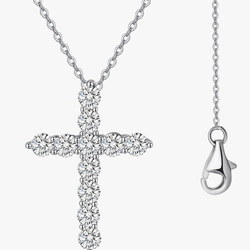 Women's Cross Pendant Necklace, 925 Sterling Silver Gold Plated with 5A Cubic Zirconia, 18"+2" Adjustable Chain, Christian Religious Jewelry Gift for 
